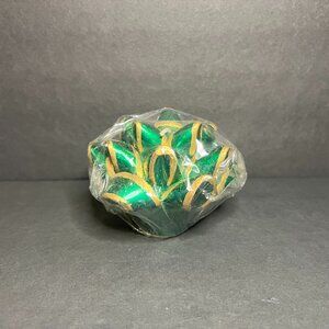 Vintage Garden Ridge Green & Gold Trim Christmas Bow Floating Candle 2.5 x 3.5"